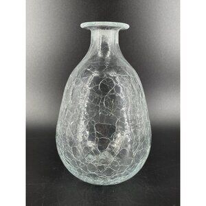Vintage MCM Handmade Blenko Clear Crackle Glass Bottle Decanter No Stopper)